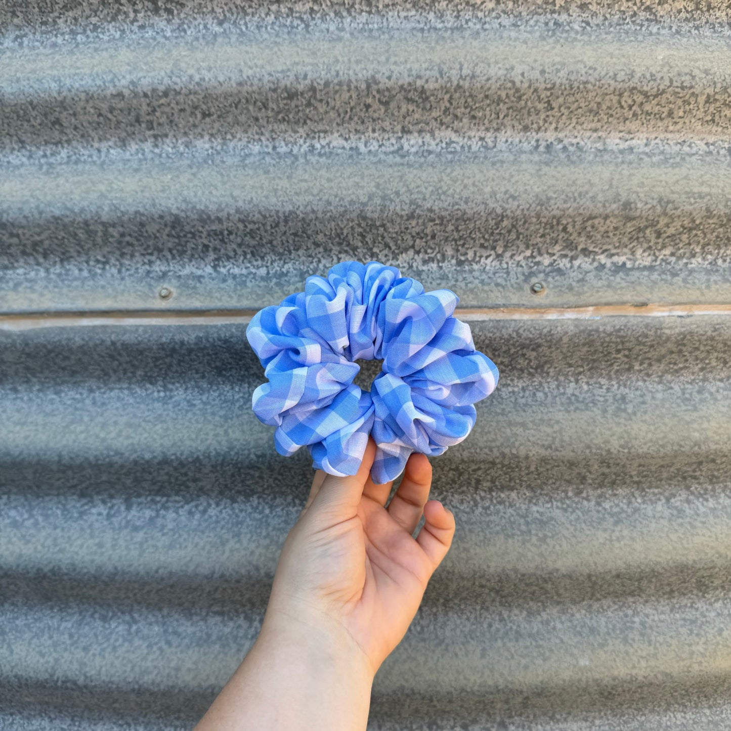 Pale Blue & White Gingham - Scrunchie