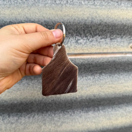 Cowhide Cattle Tag Keyring #23 - Silver