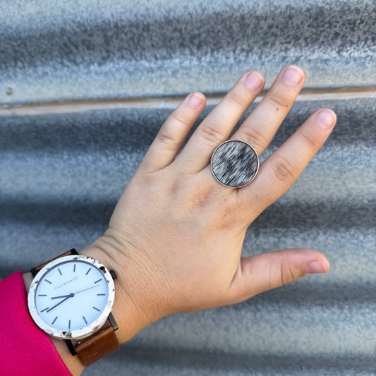 Silver Cowhide Ring - #18