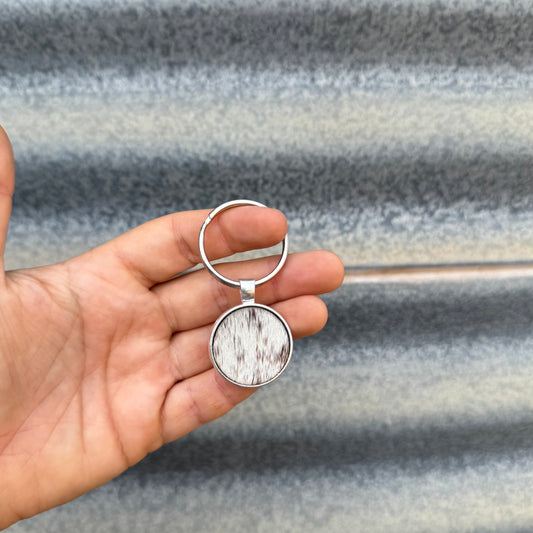 Round Cowhide Keyring #6 - Silver