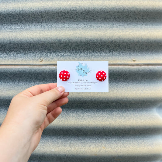 Red & White Polkadot - Fabric Button Earring