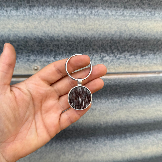 Round Cowhide Keyring #1 - Silver