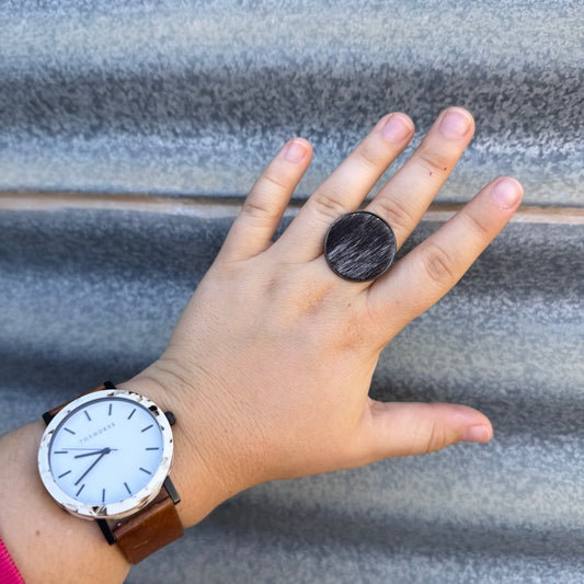 Gun Metal Grey Cowhide Ring - #12