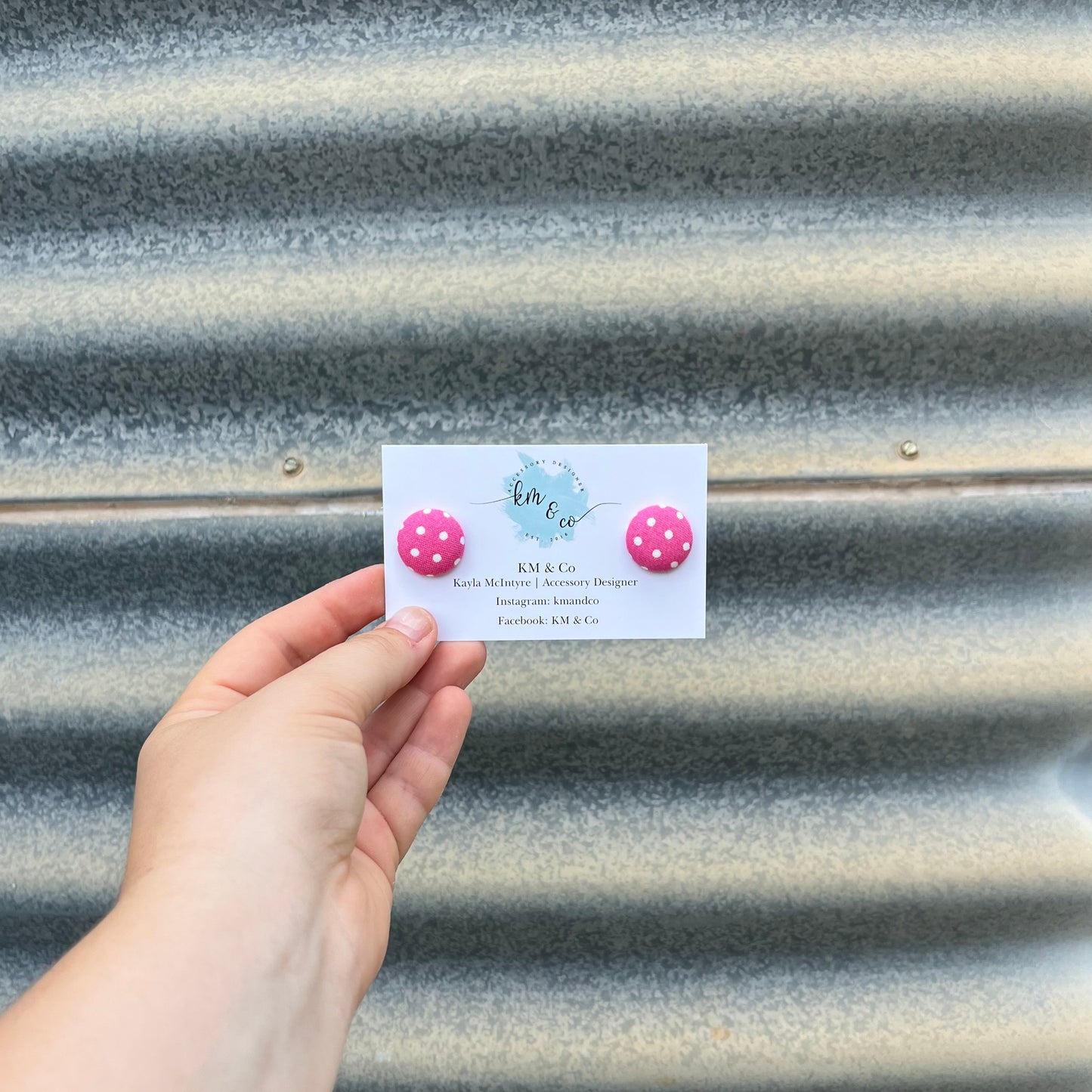 Hot Pink & White Polkadot - Fabric Button Earring