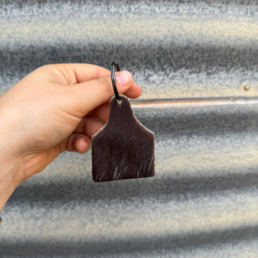 Cowhide Cattle Tag Keyring #8 - Gunmetal Grey