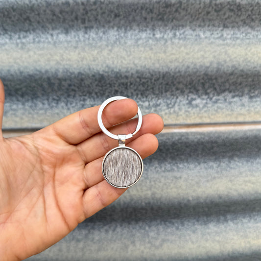Round Cowhide Keyring #5 - Silver