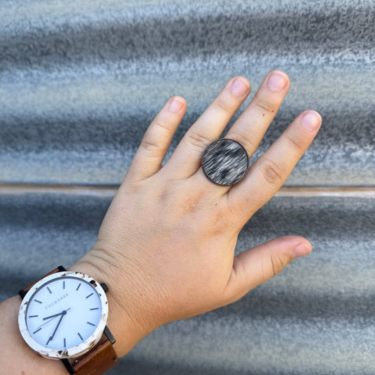 Gun Metal Grey Cowhide Ring - #7