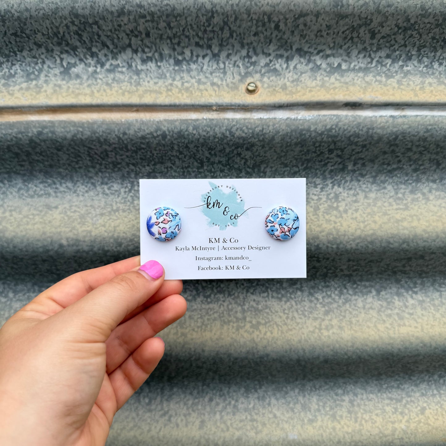 Blue Flower - Fabric Button Earring