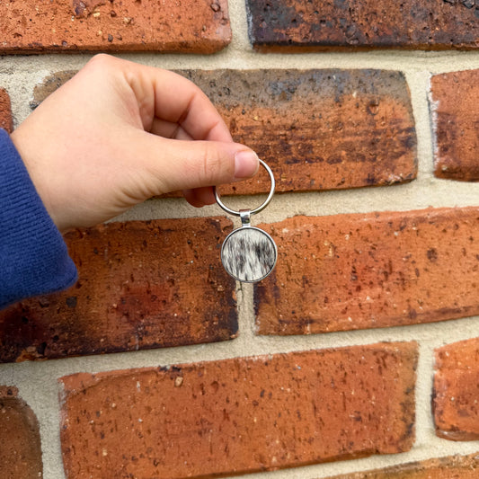 Silver Round Cowhide Keyring #3