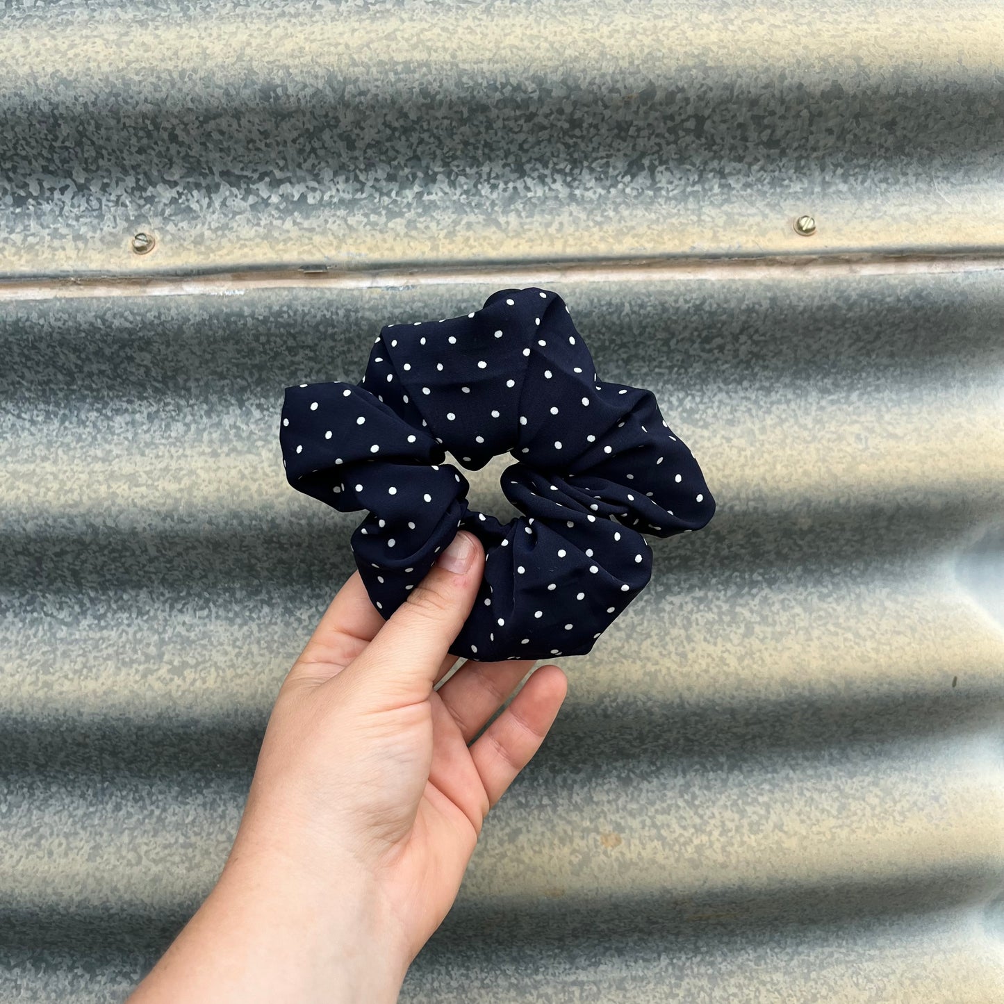 Navy & White Polkadot - Scrunchie