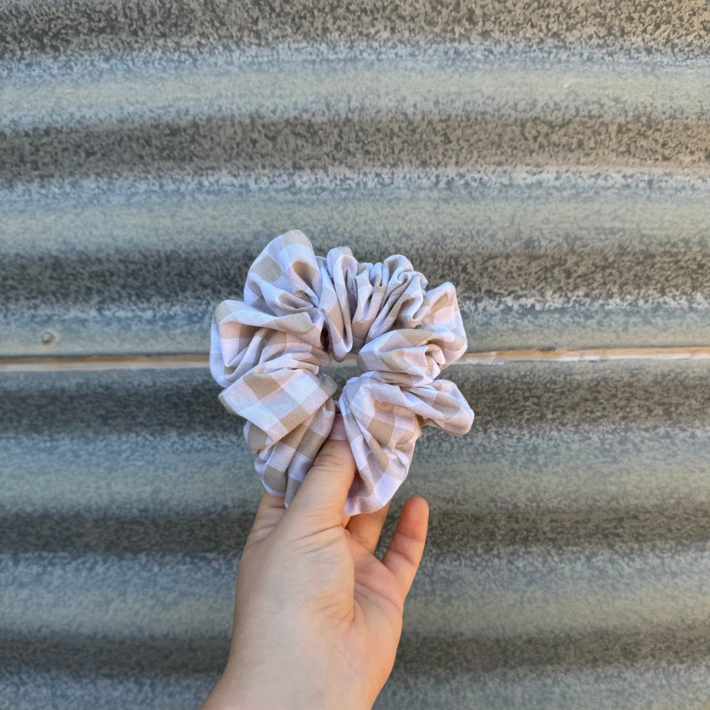 Beige & White Gingham - Scrunchie