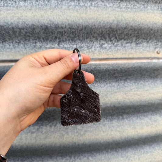 Cowhide Cattle Tag Keyring #9 - Gunmetal Grey