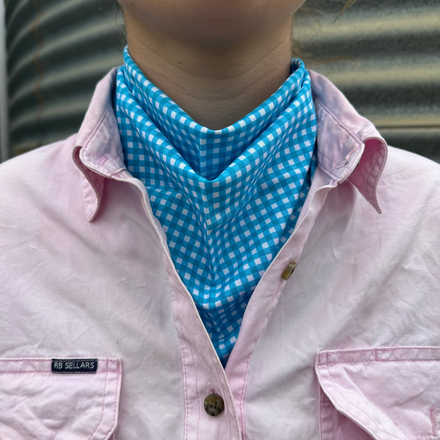 Aqua & White Gingham - Adult Neck Scarf