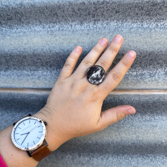 Gun Metal Grey Cowhide Ring - #8