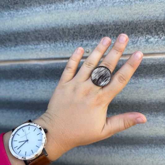 Gun Metal Grey Cowhide Ring - #14