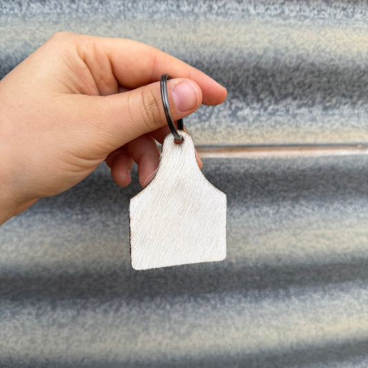 Cowhide Cattle Tag Keyring #5 - Gunmetal Grey