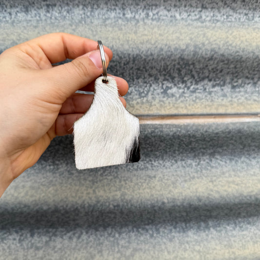Cowhide Cattle Tag Keyring #24 - Silver