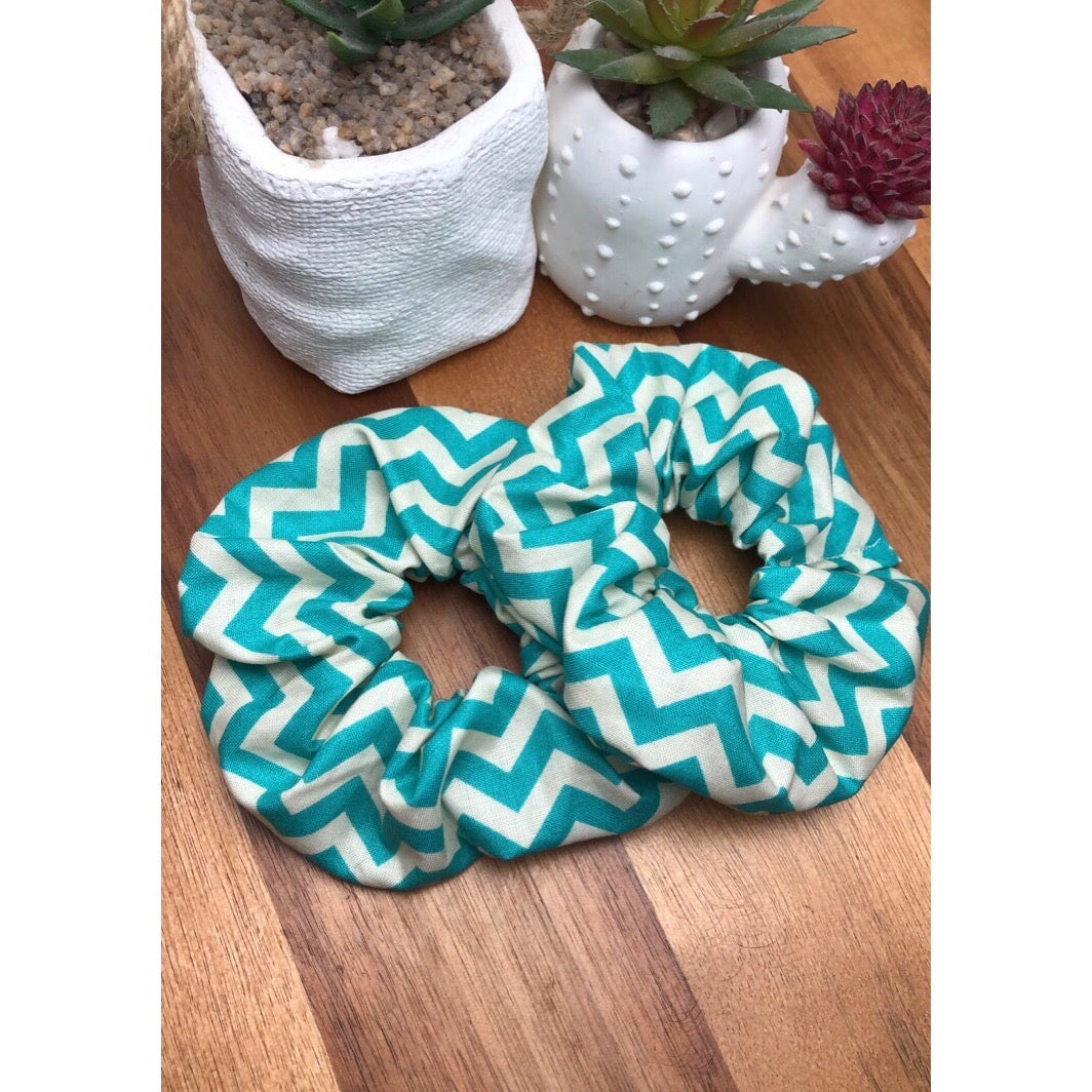 Turquoise & White Zigzag - Scrunchie